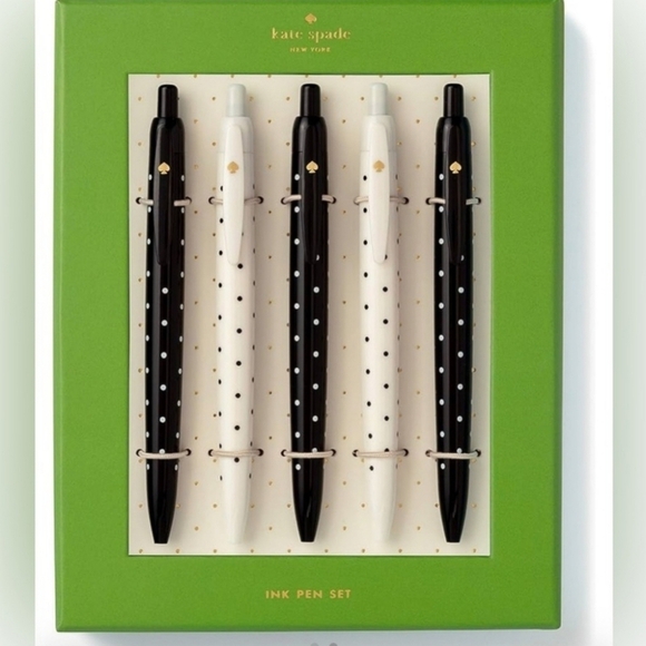 kate spade Accessories - 🔹️Kate Spade 🔹️New York Black Ink Pen Set of 5, Polka Dot Retractable Pens